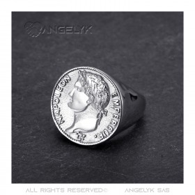 Anello Napoleone 1° 20 franchi Acciaio inossidabile Argento IM#22217