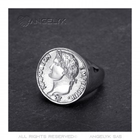 Ring Napoleon 1st 20 francs Stainless steel Silver IM#22217