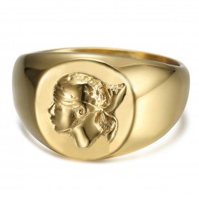 Ring Corse Tête de Maure petite chevalière Edelstahl Gold IM#22222