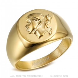 Anello della Corsica Testa di moro piccolo anello con sigillo Acciaio inossidabile Oro IM#22223