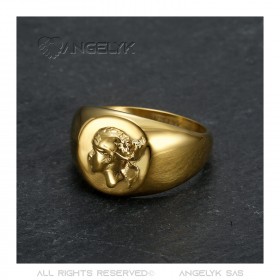 Anello della Corsica Testa di moro piccolo anello con sigillo Acciaio inossidabile Oro IM#22224