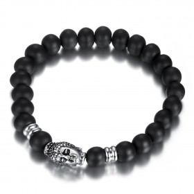 Armband, Stein-tigerauge Onyx Buddha Kopf Versilbert  IM#22254