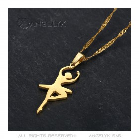 Colgante, Collar De Bailarina De Acero Chapado En Oro + Cadena  IM#22263