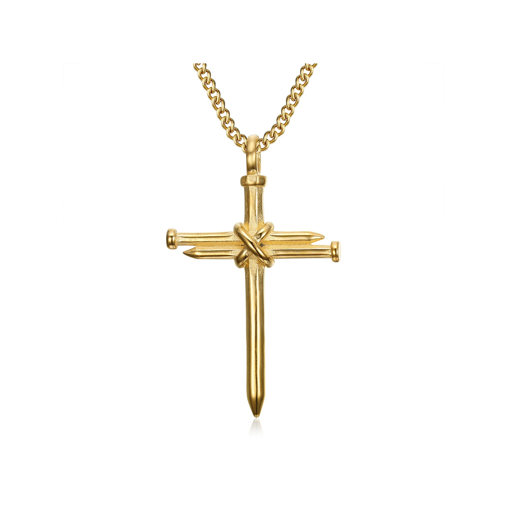 Pendant cross man studs Stainless steel Gold