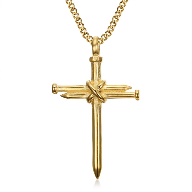 Pendentif croix Homme 3 Clous Acier Inoxydable Or  IM#22283