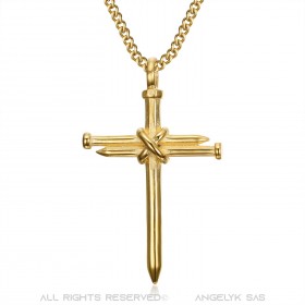 Men's Cross Pendant 3 Nails Stainless Steel Gold IM#22284