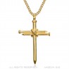 Pendentif croix Homme 3 Clous Acier Inoxydable Or  IM#22284