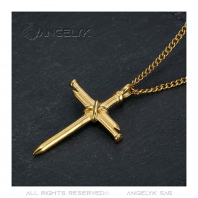 Men's Cross Pendant 3 Nails Stainless Steel Gold IM#22285