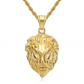 Ciondolo testa di leone Occhi di diamante Acciaio inossidabile Oro IM#22289