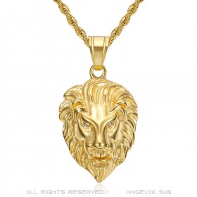 Löwenkopf-Anhänger Diamantaugen Edelstahl Gold IM#22290