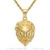 Pendentif tête de lion Yeux diamants Acier inoxydable Or   IM#22290