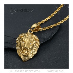 Lion head pendant Diamond eyes Stainless steel Gold IM#22291