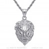 Lion head pendant Diamond eyes Stainless steel Silver IM#22296