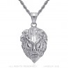 Pendentif tête de lion Yeux diamants Acier inoxydable Argent   IM#22296