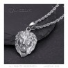Lion head pendant Diamond eyes Stainless steel Silver IM#22297