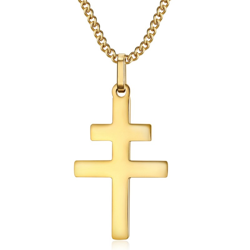 Cross of Lorraine Pendant 30mm Stainless Steel Gold IM#22301