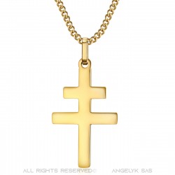Pendentif Croix de Lorraine 30mm Acier inoxydable Or  IM#22302