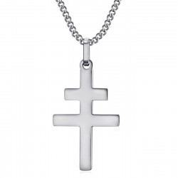 Pendentif Croix de Lorraine 30mm Acier inoxydable Argent  IM#22307