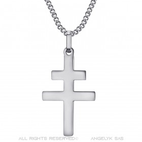 Cross of Lorraine Pendant 30mm Stainless Steel Silver IM#22308