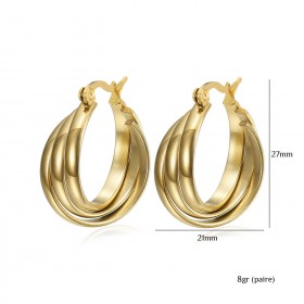 Gold Creole Steel 3-Ring Earring IM#22315