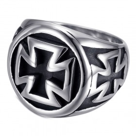 Templar ring Black cross Round signet ring Stainless steel IM#22318