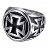 Bague templier Croix noire Chevalière Ronde Acier Inoxydable   IM#22318