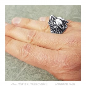 Bague loup Tête Chevalière Acier Inoxydable Argent   IM#22329