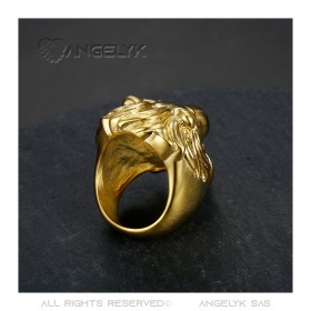 Men's Lion Head Ring Diamond Eyes Stainless Steel Gold IM#22345