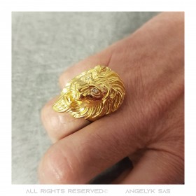 Men's Lion Head Ring Diamond Eyes Stainless Steel Gold IM#22346