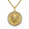 Pendentif lion Médaillon tête Acier inoxydable Or Diamant Rubis  IM#22349