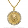 Lion pendant medallion head Stainless steel Gold Diamond Ruby IM#22350