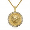 Pendentif lion Médaillon tête Acier inoxydable Or Diamant  IM#22355