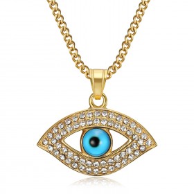 Halskette Blaues Auge Schutz Talisman Matiasma Stahl Gold IM#22361