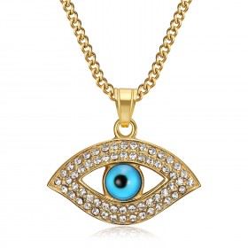 Collier oeil bleu de protection Talisman Matiasma Acier Or  IM#22361