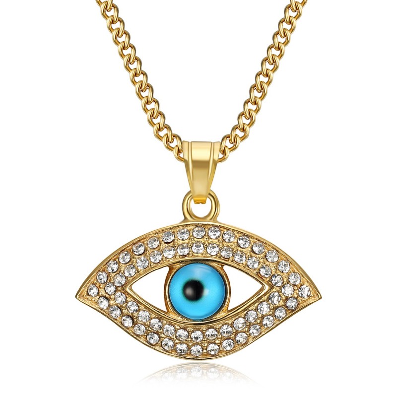 Collier oeil bleu Protection Talisman Acier inoxydable Or