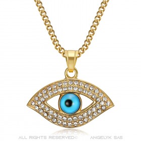 Halskette Blaues Auge Schutz Talisman Matiasma Stahl Gold IM#22362