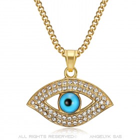 Collier oeil bleu de protection Talisman Matiasma Acier Or  IM#22362