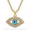 Halskette Blaues Auge Schutz Talisman Matiasma Stahl Gold IM#22362