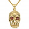 Totenkopf-Halskette Mann Maya Biker Edelstahl Gold Rubin IM#22367