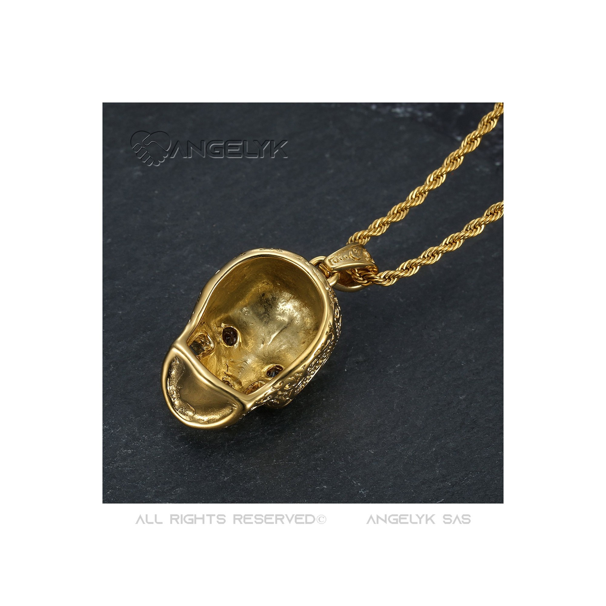 Collana Uomo Ciondolo Teschio - Acciaio Inox, Argento, Catena 55cm, Regalo Unisex - Foto 6