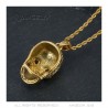 Totenkopf-Halskette Mann Maya Biker Edelstahl Gold Rubin IM#22370