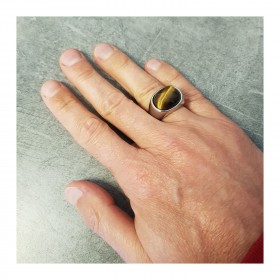 Anillo de ojo de tigre para hombre Acero inoxidable Chevalière IM#22381