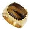 Bague oeil de tigre homme Chevalière acier inoxydable Or   IM#22385