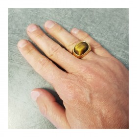 Anello occhio di tigre acciaio inossidabile oro IM#22387