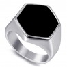 Anillo cabujón negro hexagonal Francia Acero inoxidable IM#22391