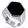 Anillo cabujón negro hexagonal Francia Acero inoxidable IM#22392