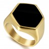 Anillo cabujón negro hexagonal Francia Acero inoxidable Oro IM#22403