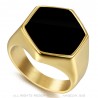 Anillo cabujón negro hexagonal Francia Acero inoxidable Oro IM#22404