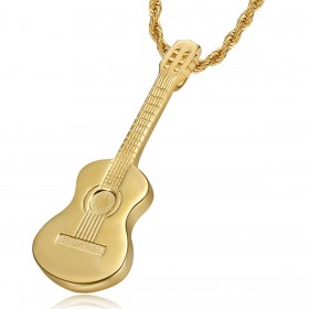 Gitarrenanhänger Zigeunermusiker Halskette Stahl Gold IM#22474