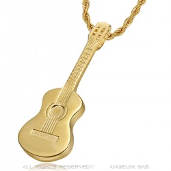 Colgante de guitarra gitana Collar de acero dorado IM#22475